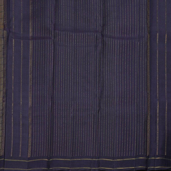 Hayagrivas Fenugreek Handloom Kanjivaram Silk Saree with Dark Plum Purple Border KBD1924B7-1