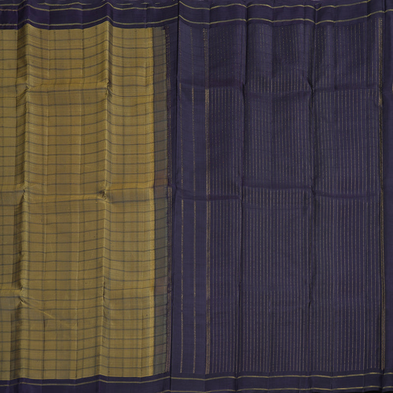 Hayagrivas Fenugreek Handloom Kanjivaram Silk Saree with Dark Plum Purple Border KBD1924B7-1