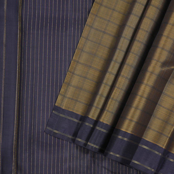 Hayagrivas Fenugreek Handloom Kanjivaram Silk Saree with Dark Plum Purple Border KBD1924B7-1