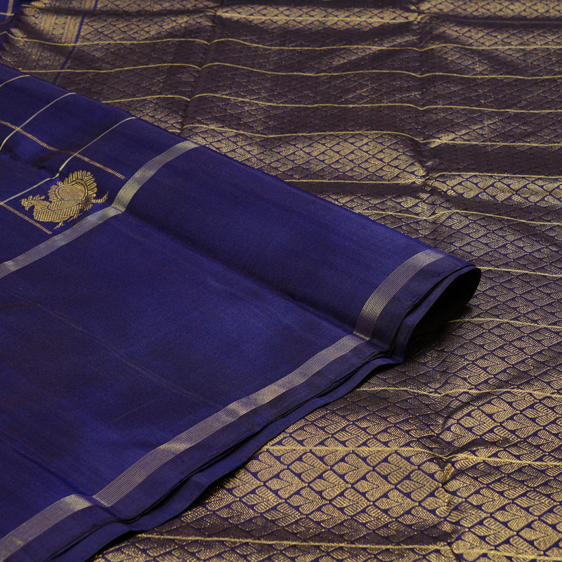 Hayagrivas Dark Blue Handloom Kanjivaram Silk Saree with Dark Blue Border KBD1927B1-1