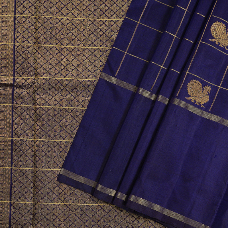 Hayagrivas Dark Blue Handloom Kanjivaram Silk Saree with Dark Blue Border KBD1927B1-1