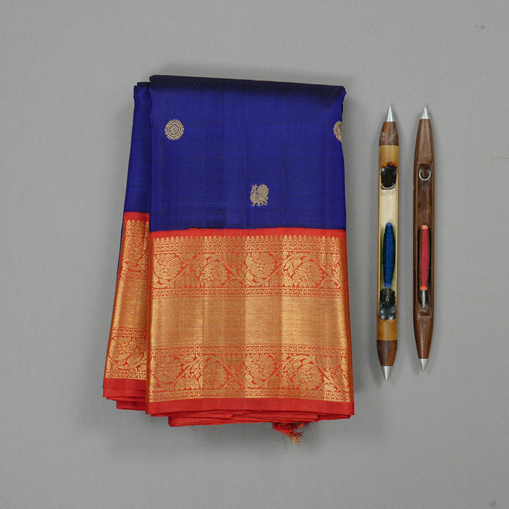 Hayagrivas Blue Handloom Kanjivaram Silk Saree with Red Border KBD1928B1-1