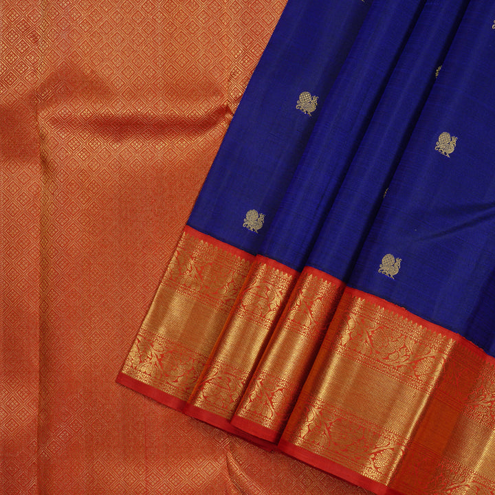 Hayagrivas Blue Handloom Kanjivaram Silk Saree with Red Border KBD1928B1-1