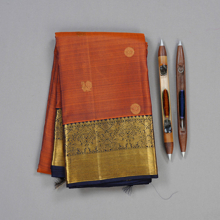 Hayagrivas Rust Orange Handloom Kanjivaram Silk Saree with Dark Blue Border KBD1929B1-6