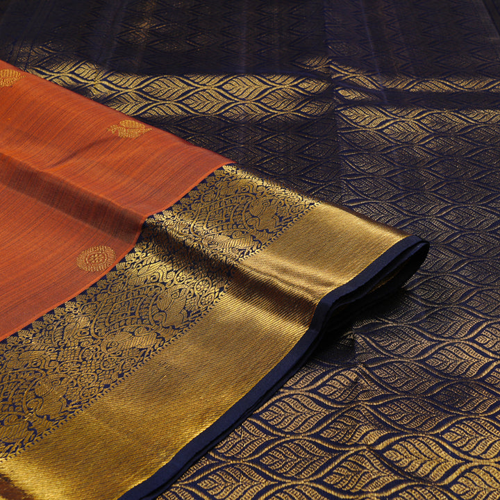 Hayagrivas Rust Orange Handloom Kanjivaram Silk Saree with Dark Blue Border KBD1929B1-6