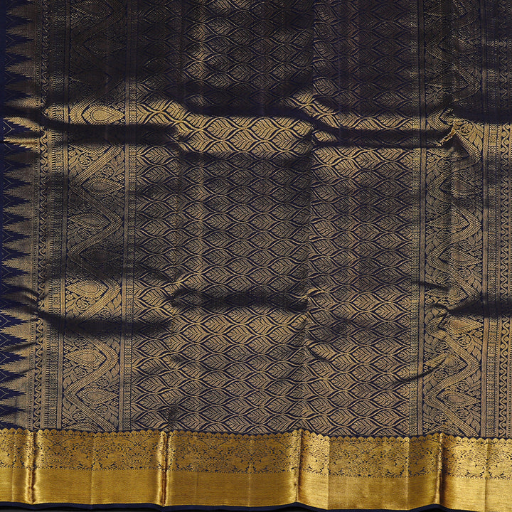 Hayagrivas Rust Orange Handloom Kanjivaram Silk Saree with Dark Blue Border KBD1929B1-6