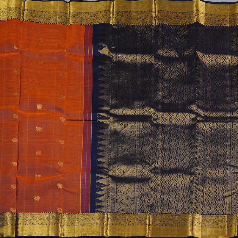 Hayagrivas Rust Orange Handloom Kanjivaram Silk Saree with Dark Blue Border KBD1929B1-6