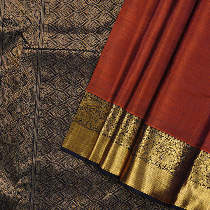 Hayagrivas Rust Orange Handloom Kanjivaram Silk Saree with Dark Blue Border KBD1929B1-6