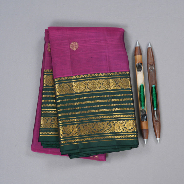 Hayagrivas Purple Handloom Kanjivaram Silk Saree with Peacock Green Border KBD1929B1-9
