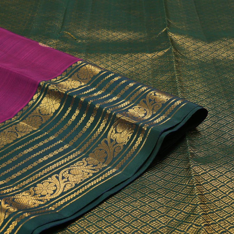 Hayagrivas Purple Handloom Kanjivaram Silk Saree with Peacock Green Border KBD1929B1-9
