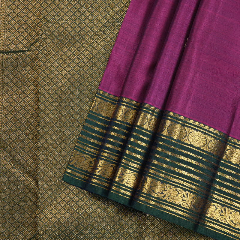 Hayagrivas Purple Handloom Kanjivaram Silk Saree with Peacock Green Border KBD1929B1-9