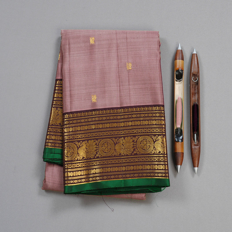 Hayagrivas Rosewood Pink Handloom Kanjivaram Silk Saree with Brown Border KBD1930B10-1