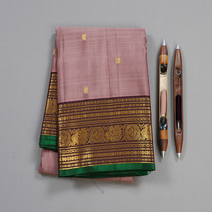 Hayagrivas Rosewood Pink Handloom Kanjivaram Silk Saree with Brown Border KBD1930B10-1