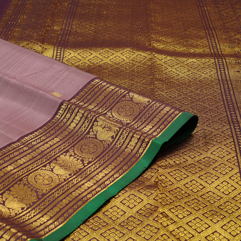 Hayagrivas Rosewood Pink Handloom Kanjivaram Silk Saree with Brown Border KBD1930B10-1