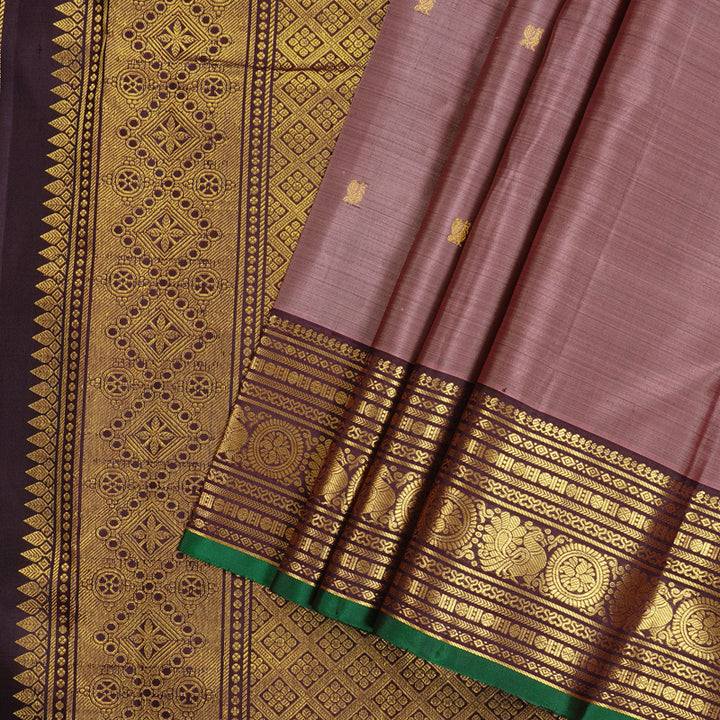 Hayagrivas Rosewood Pink Handloom Kanjivaram Silk Saree with Brown Border KBD1930B10-1