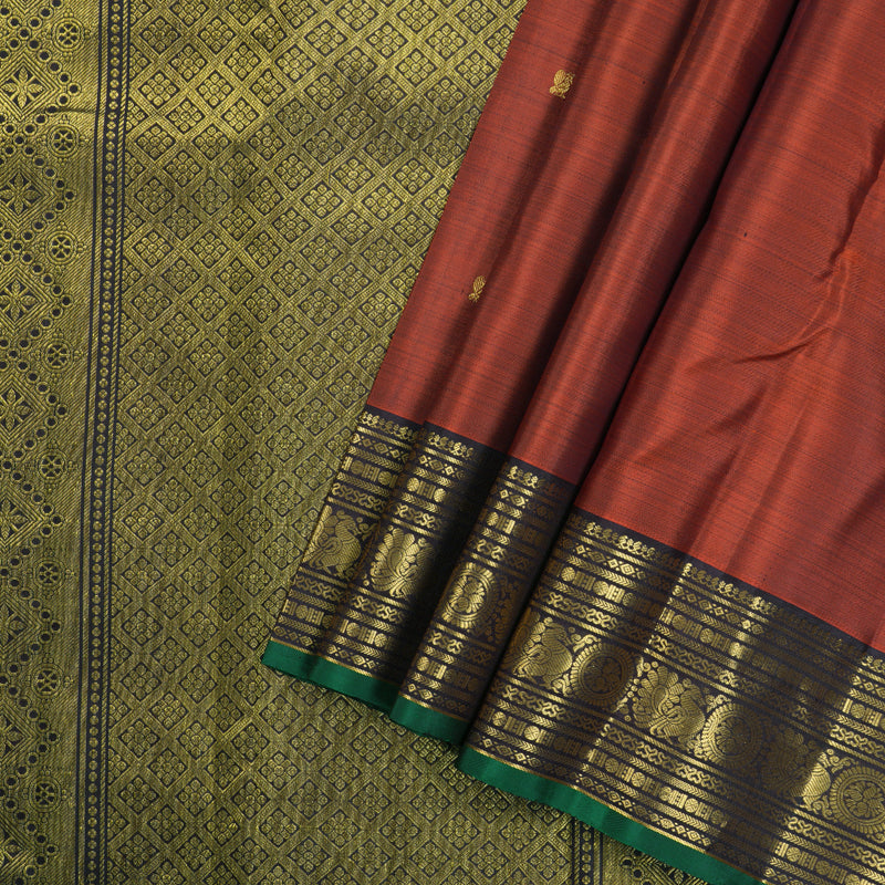 Hayagrivas Handloom Kanjivaram Silk Saree in Rustic Burnt Orange KBD1930B10-3