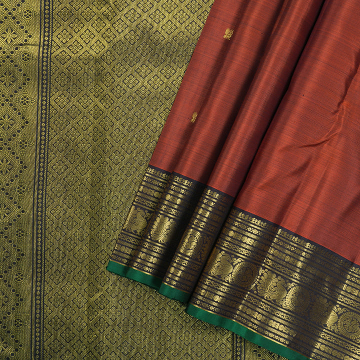 Hayagrivas Handloom Kanjivaram Silk Saree in Rustic Burnt Orange KBD1930B10-3