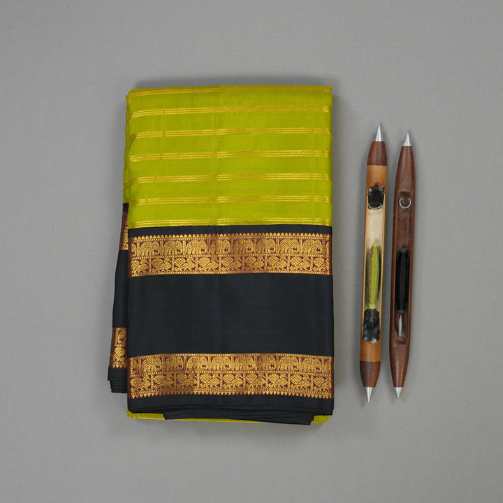 Hayagrivas Handloom Parrot Green Kanjivaram Silk Saree with Black border KBD1933B2-1