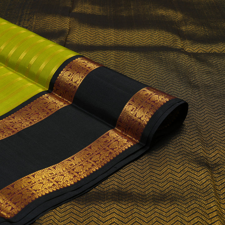 Hayagrivas Handloom Parrot Green Kanjivaram Silk Saree with Black border KBD1933B2-1