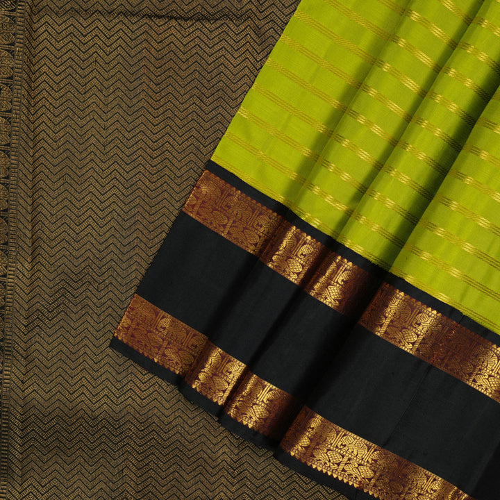 Hayagrivas Handloom Parrot Green Kanjivaram Silk Saree with Black border KBD1933B2-1