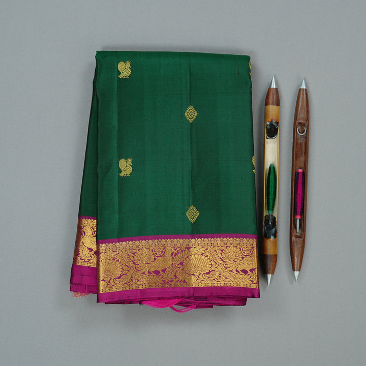 Hayagrivas Bottle Green Handloom Kanjivaram Silk Saree with Purple Border KBD1934B1-4