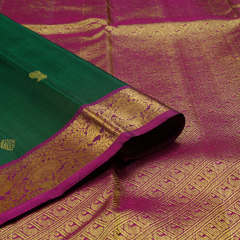 Hayagrivas Bottle Green Handloom Kanjivaram Silk Saree with Purple Border KBD1934B1-4