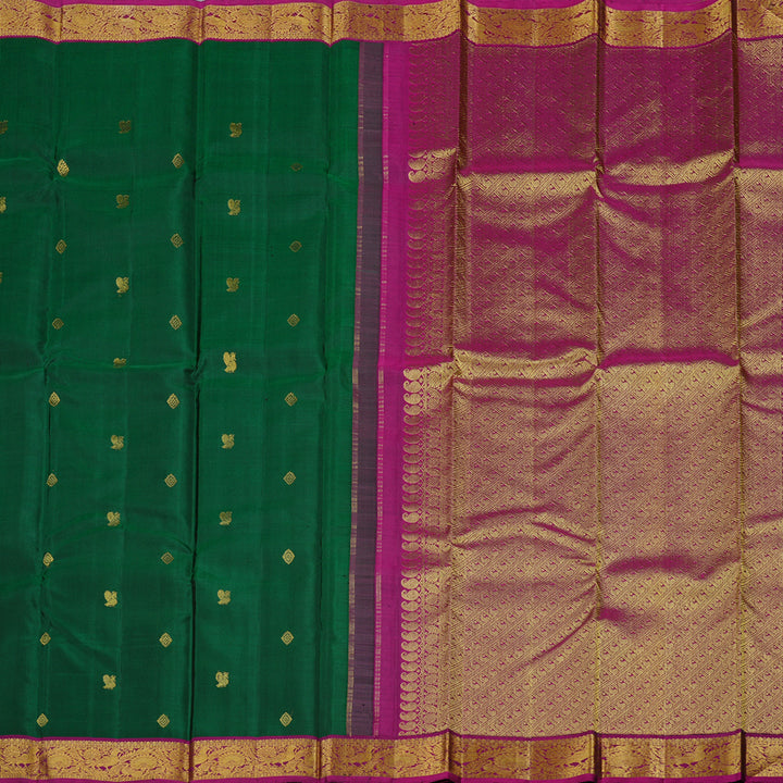 Hayagrivas Bottle Green Handloom Kanjivaram Silk Saree with Purple Border KBD1934B1-4