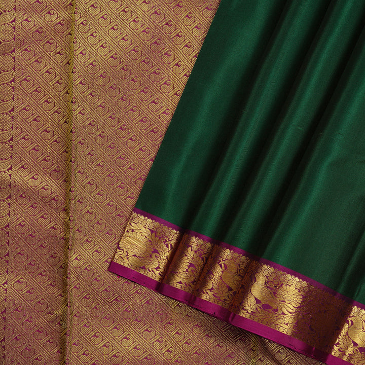 Hayagrivas Bottle Green Handloom Kanjivaram Silk Saree with Purple Border KBD1934B1-4