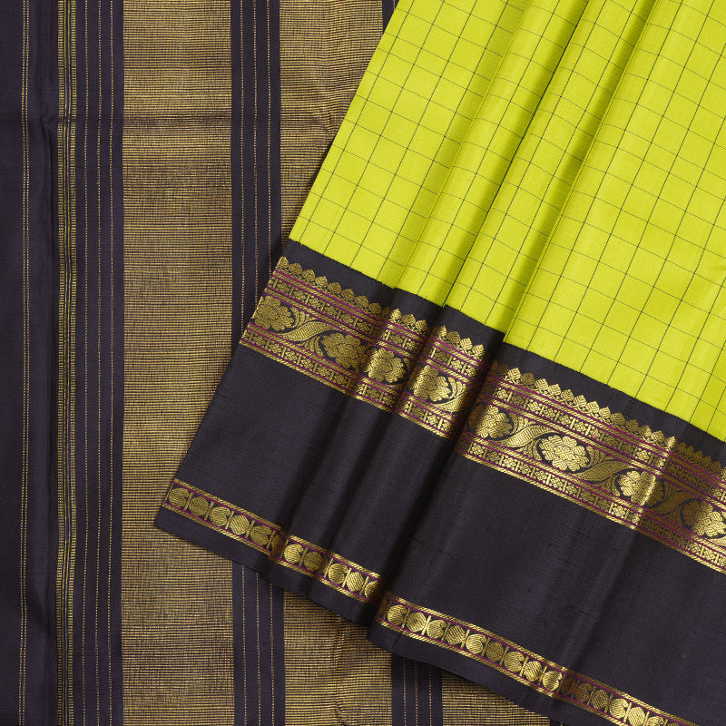 Hayagrivas Handloom Kanjivaram Silk Saree in Vibrant Lemon Green KBD1935B1-2