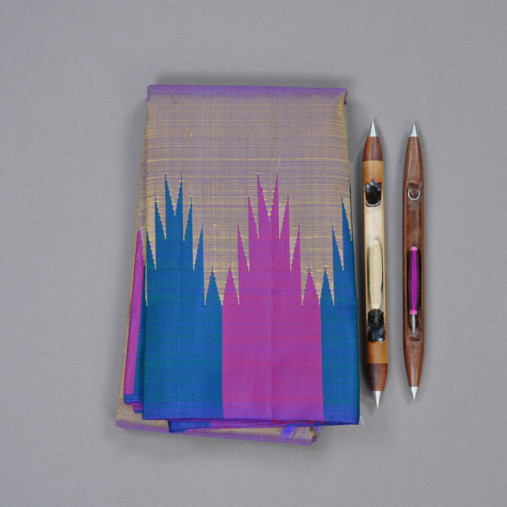 Hayagrivas Dual Tone (Blue With Yellow) Handloom Kanjivaram Silk Saree with Blue And Purple Border KBD1938B4-6