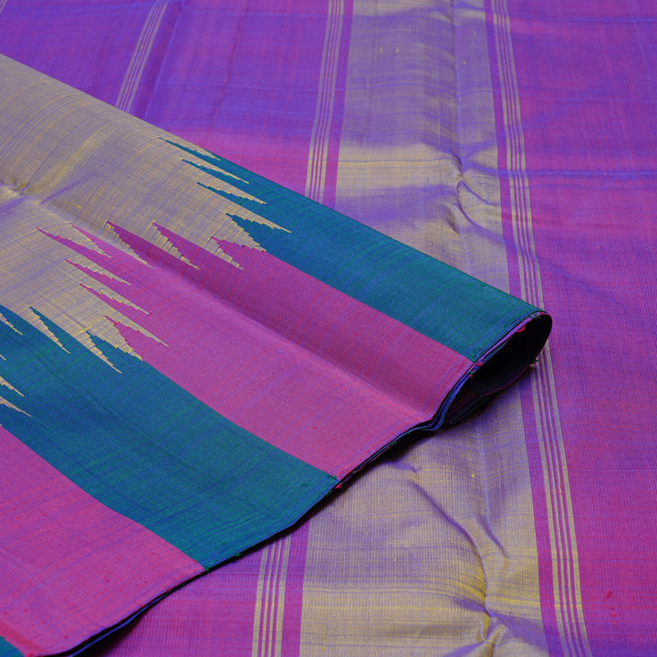 Hayagrivas Dual Tone (Blue With Yellow) Handloom Kanjivaram Silk Saree with Blue And Purple Border KBD1938B4-6