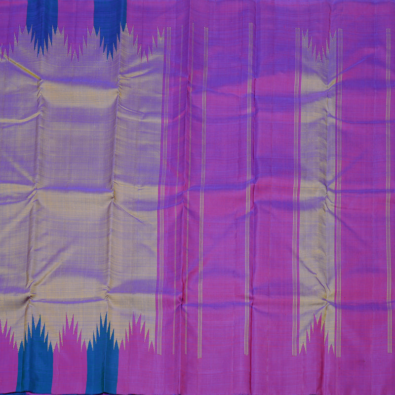 Hayagrivas Dual Tone (Blue With Yellow) Handloom Kanjivaram Silk Saree with Blue And Purple Border KBD1938B4-6