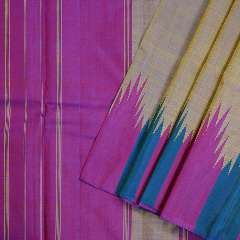 Hayagrivas Dual Tone (Blue With Yellow) Handloom Kanjivaram Silk Saree with Blue And Purple Border KBD1938B4-6