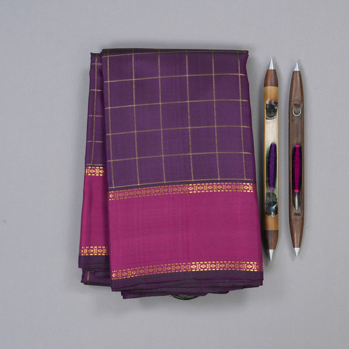 Hayagrivas Dark Purple Handloom Kanjivaram Silk Saree with Dark Pink Border KBD1939B3-1