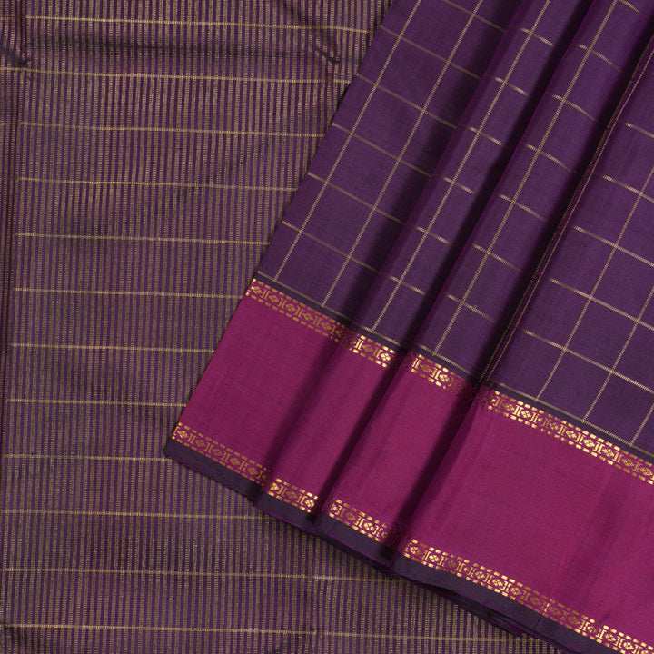 Hayagrivas Dark Purple Handloom Kanjivaram Silk Saree with Dark Pink Border KBD1939B3-1