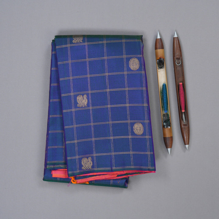 Hayagrivas Handloom Kanjivaram Silk Saree in Radiant Peacock Blue KBD1939B4-1