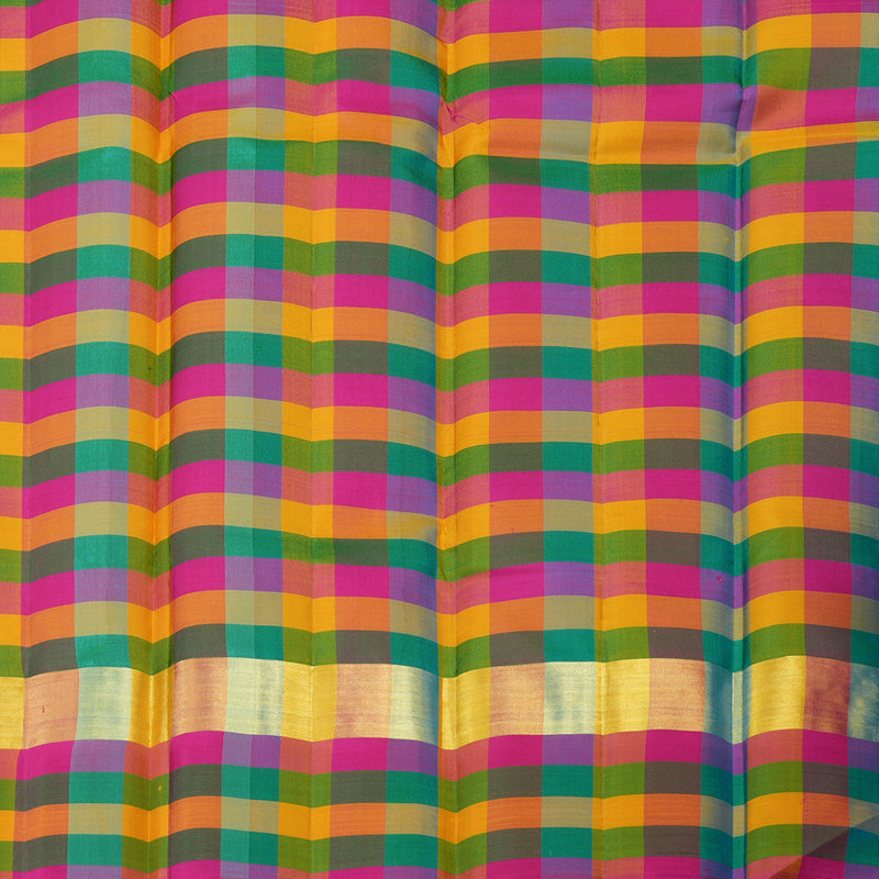 Hayagrivas Blue Handloom Kanjivaram Silk Saree with Multi Colour Checks Border KBD1943B1-1