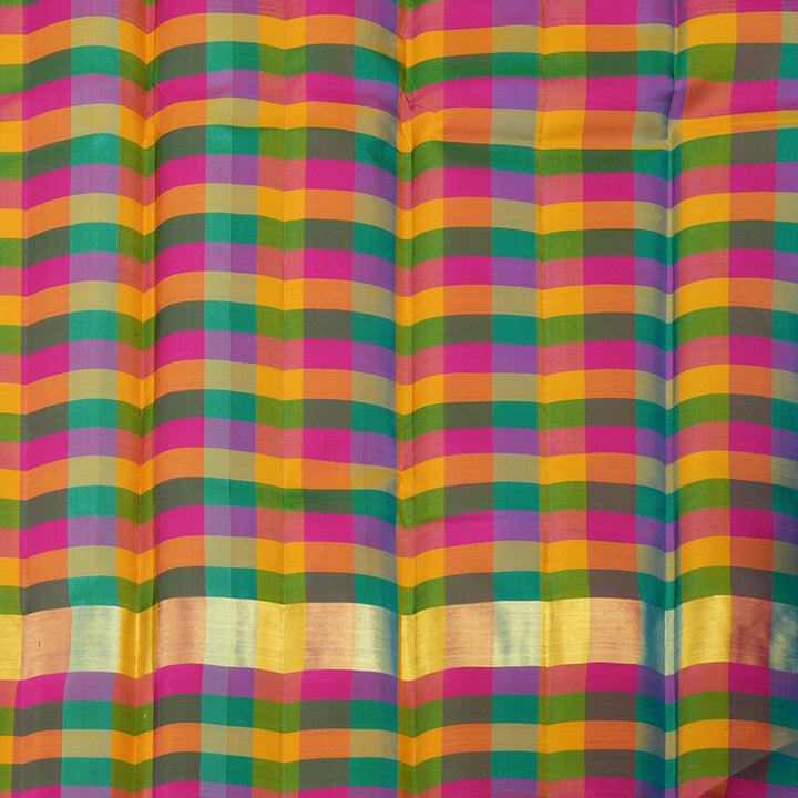 Hayagrivas Blue Handloom Kanjivaram Silk Saree with Multi Colour Checks Border KBD1943B1-1