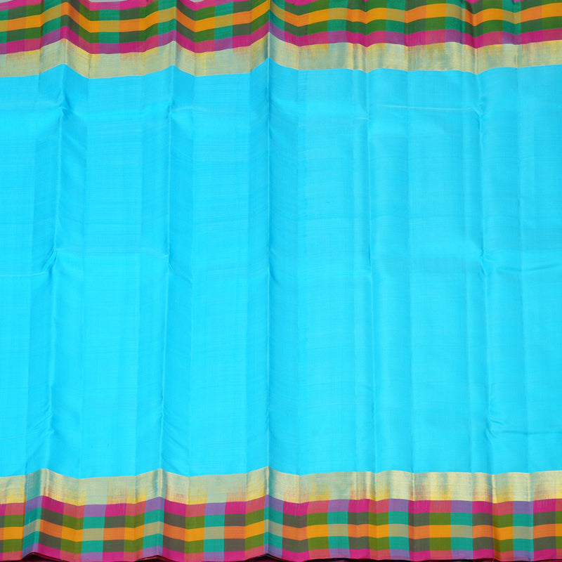 Hayagrivas Blue Handloom Kanjivaram Silk Saree with Multi Colour Checks Border KBD1943B1-1
