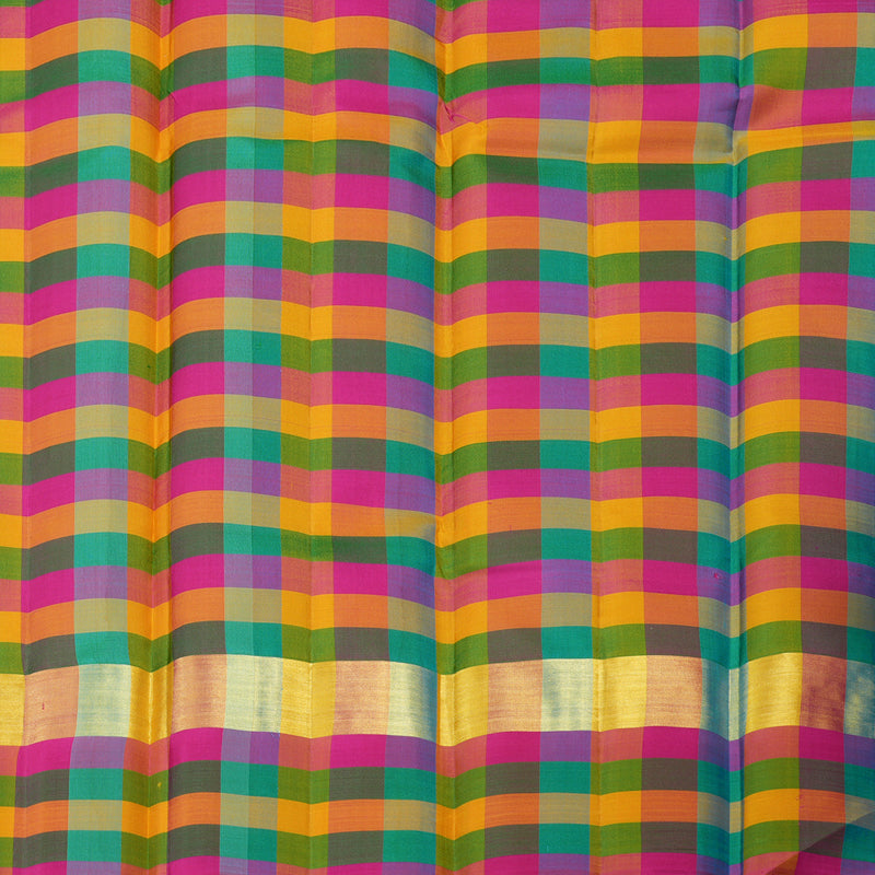 Hayagrivas Blue Handloom Kanjivaram Silk Saree with Multi Colour Checks Border KBD1943B1-1