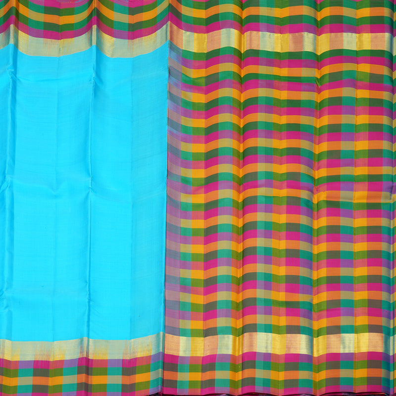 Hayagrivas Blue Handloom Kanjivaram Silk Saree with Multi Colour Checks Border KBD1943B1-1