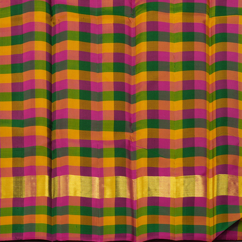 Hayagrivas Black Handloom Kanjivaram Silk Saree with Multi Colour Checks Border KBD1943B1-12
