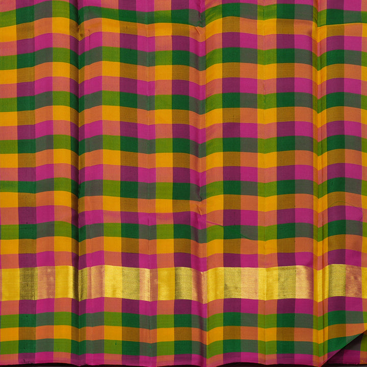 Hayagrivas Black Handloom Kanjivaram Silk Saree with Multi Colour Checks Border KBD1943B1-12