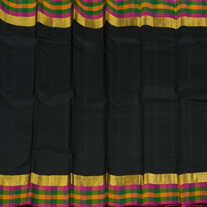 Hayagrivas Black Handloom Kanjivaram Silk Saree with Multi Colour Checks Border KBD1943B1-12