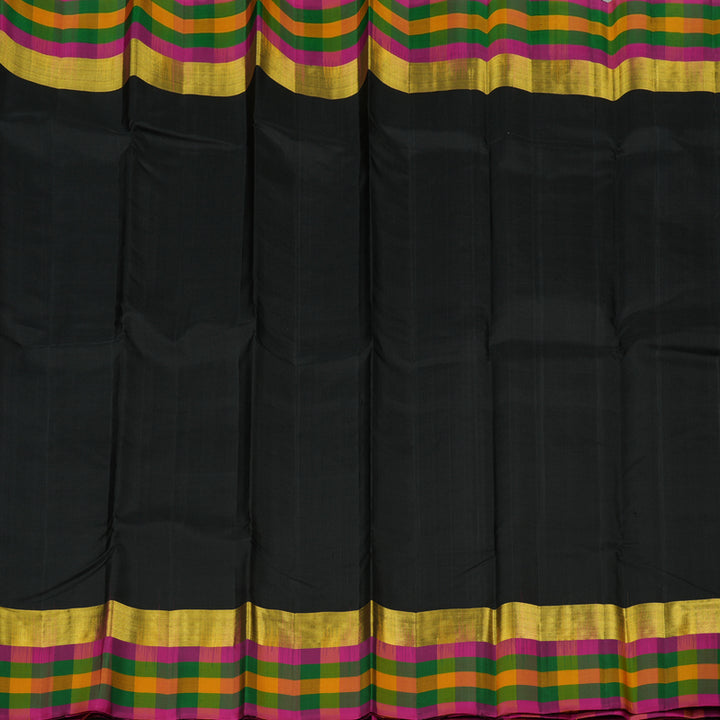 Hayagrivas Black Handloom Kanjivaram Silk Saree with Multi Colour Checks Border KBD1943B1-12