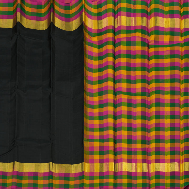 Hayagrivas Black Handloom Kanjivaram Silk Saree with Multi Colour Checks Border KBD1943B1-12