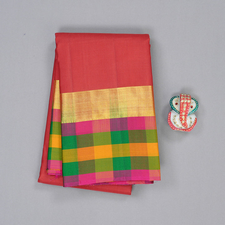 Hayagrivas Red Handloom Kanjivaram Silk Saree with Multi Colour Checks Border KBD1943B1-16