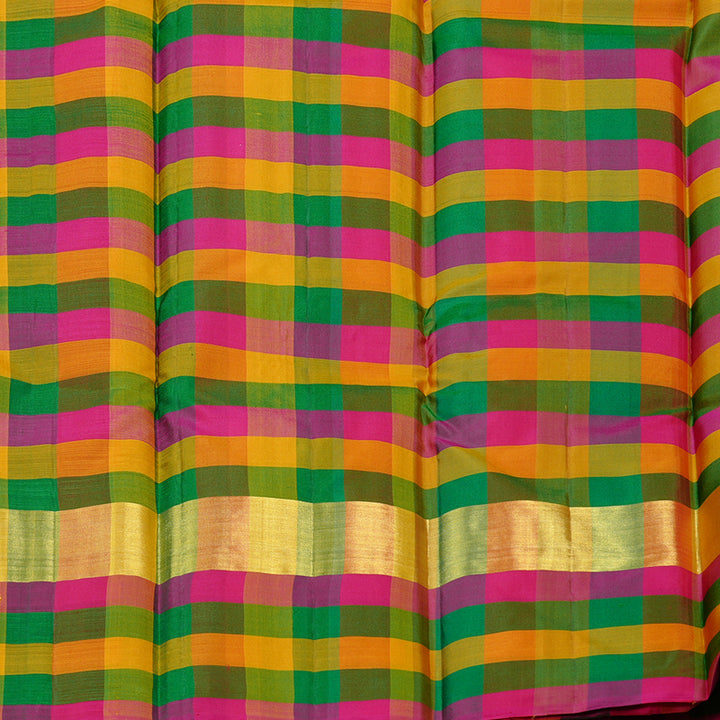 Hayagrivas Red Handloom Kanjivaram Silk Saree with Multi Colour Checks Border KBD1943B1-16