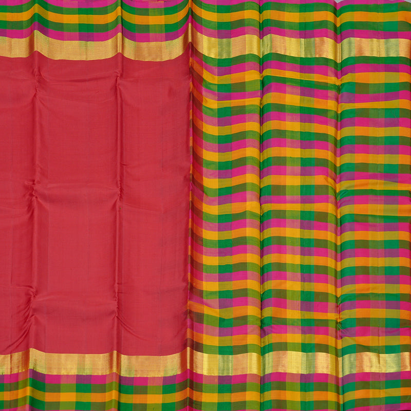 Hayagrivas Red Handloom Kanjivaram Silk Saree with Multi Colour Checks Border KBD1943B1-16