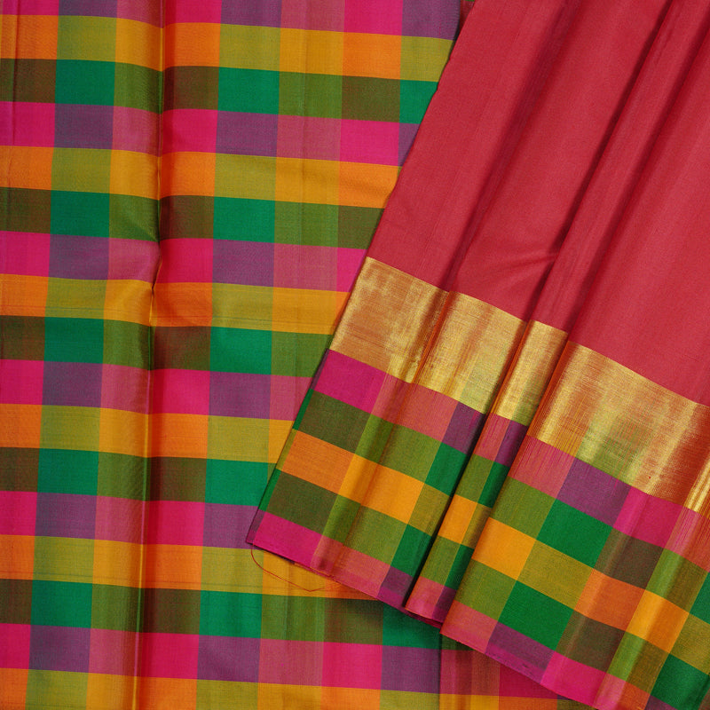 Hayagrivas Red Handloom Kanjivaram Silk Saree with Multi Colour Checks Border KBD1943B1-16